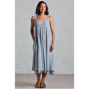Nomad The Label Del Monte Midi Cotton Dress Slate Blue Sz Lrg